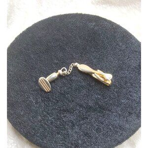 Vintage Hickok Gold & Silver Tone Tie Clip With Chain & Button Attachment